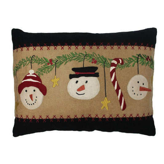 Primitive Snowmen and Garland Wool Felt Pillow 14"X20"