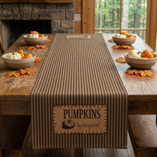 Primitive "Pumpkins By The Pound" Table Runner 14"x36"