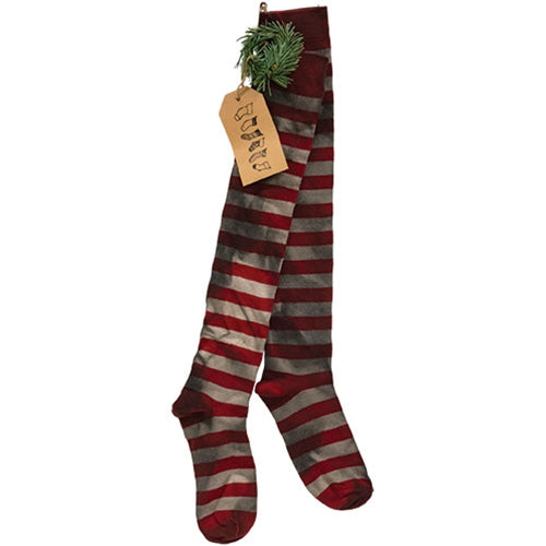 Primitive Red Striped Grungy Stockings 25" Long