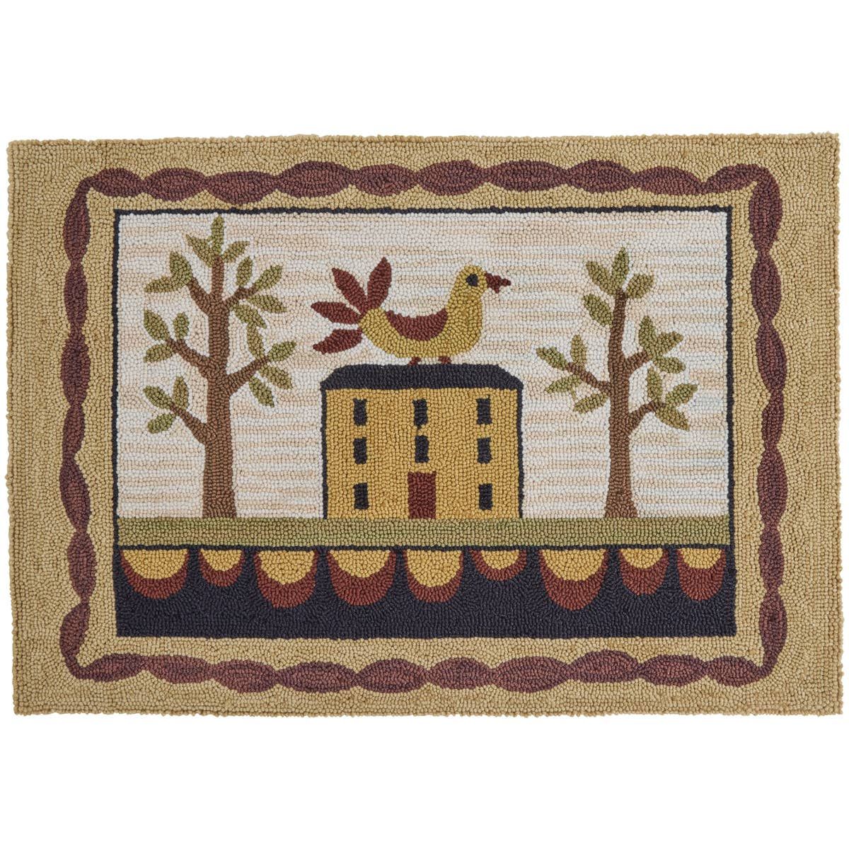 Primitive Bless Our Home Saltbox House Hooked Rug 2'x3'