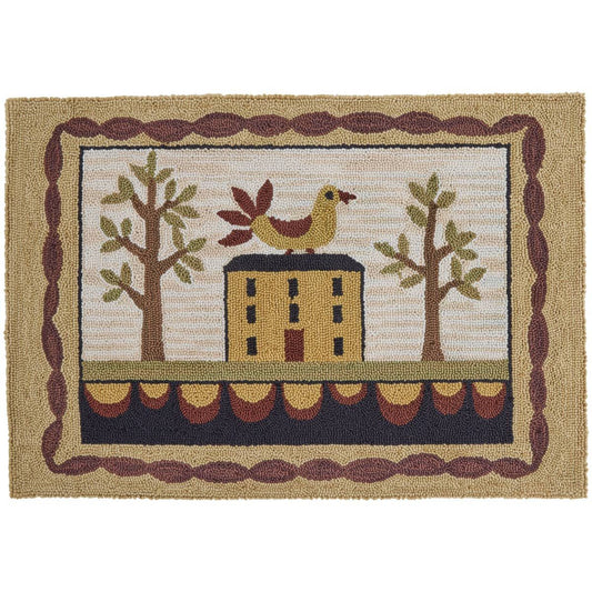 Primitive Bless Our Home Saltbox House Hooked Rug 2'x3'