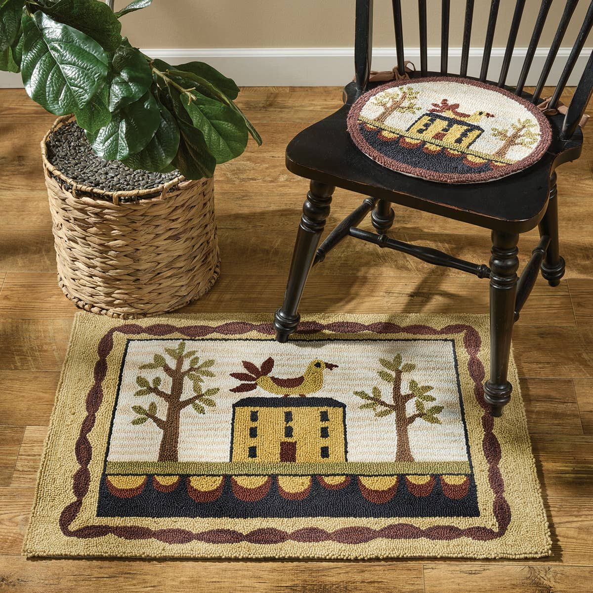 Primitive Bless Our Home Saltbox House Hooked Rug 2'x3'