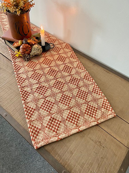 Primitive Shadowbrook Long Table Runner Dark Orange/Tan 14"x 54"