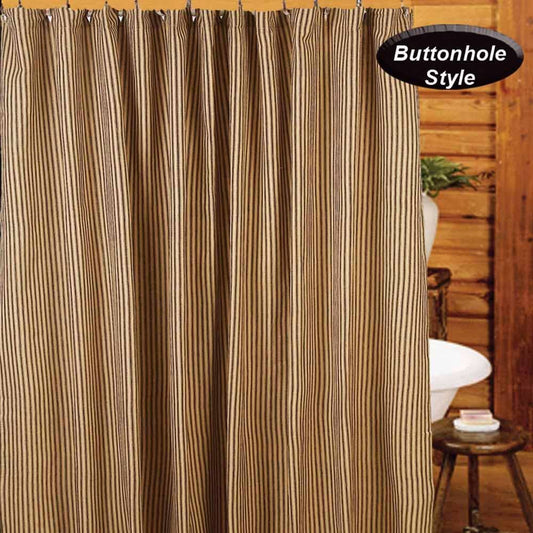 Primitive York Ticking Shower Curtain Black/Tan Stripes