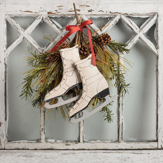 Primitive Carved Pair of Ice Skates Decor