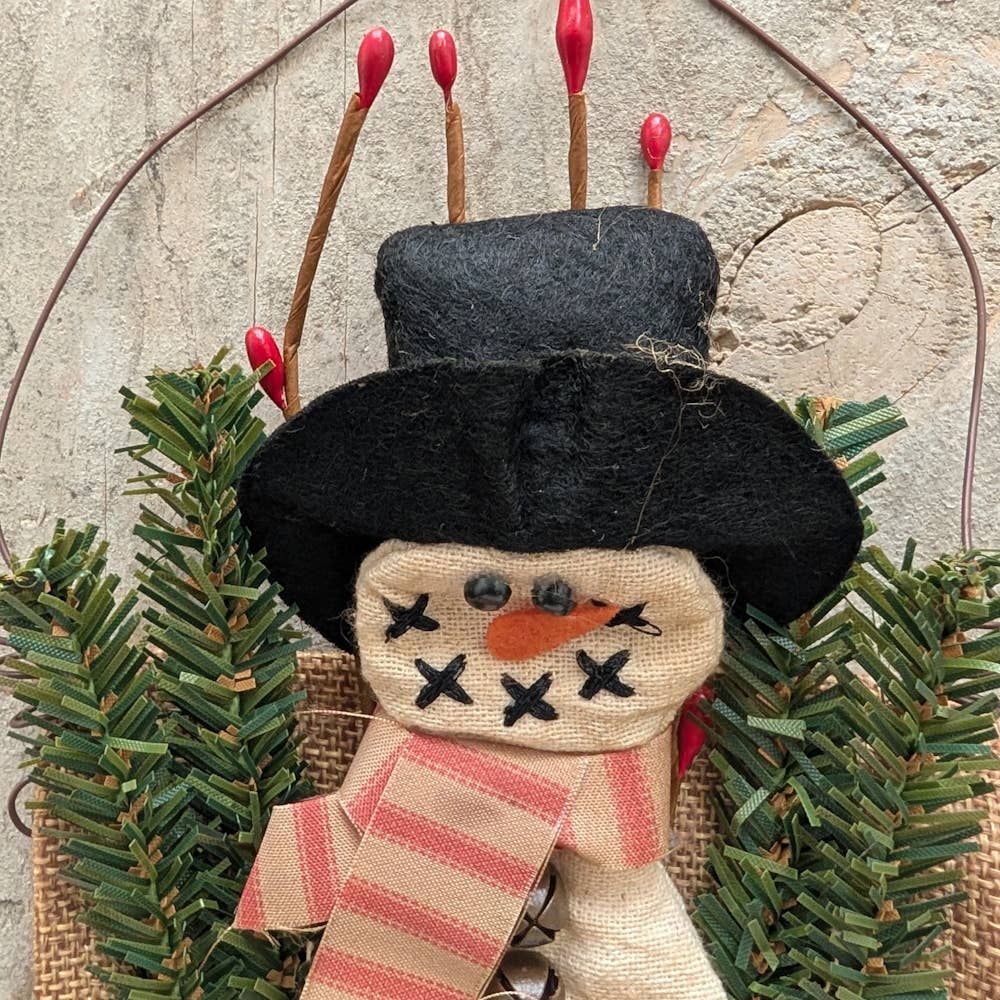 Primitive Fabric Snowman in a Bag 10" Tall