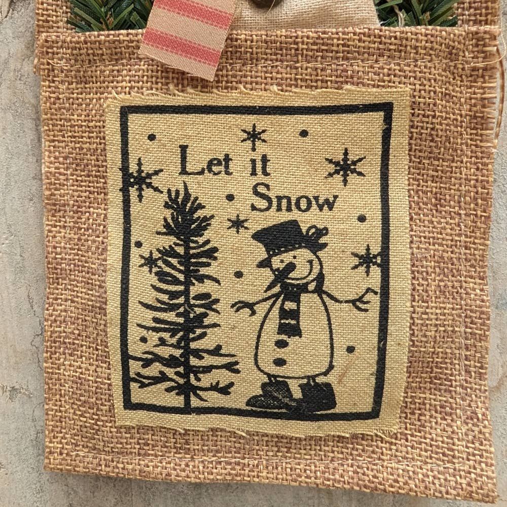Primitive Fabric Snowman in a Bag 10" Tall