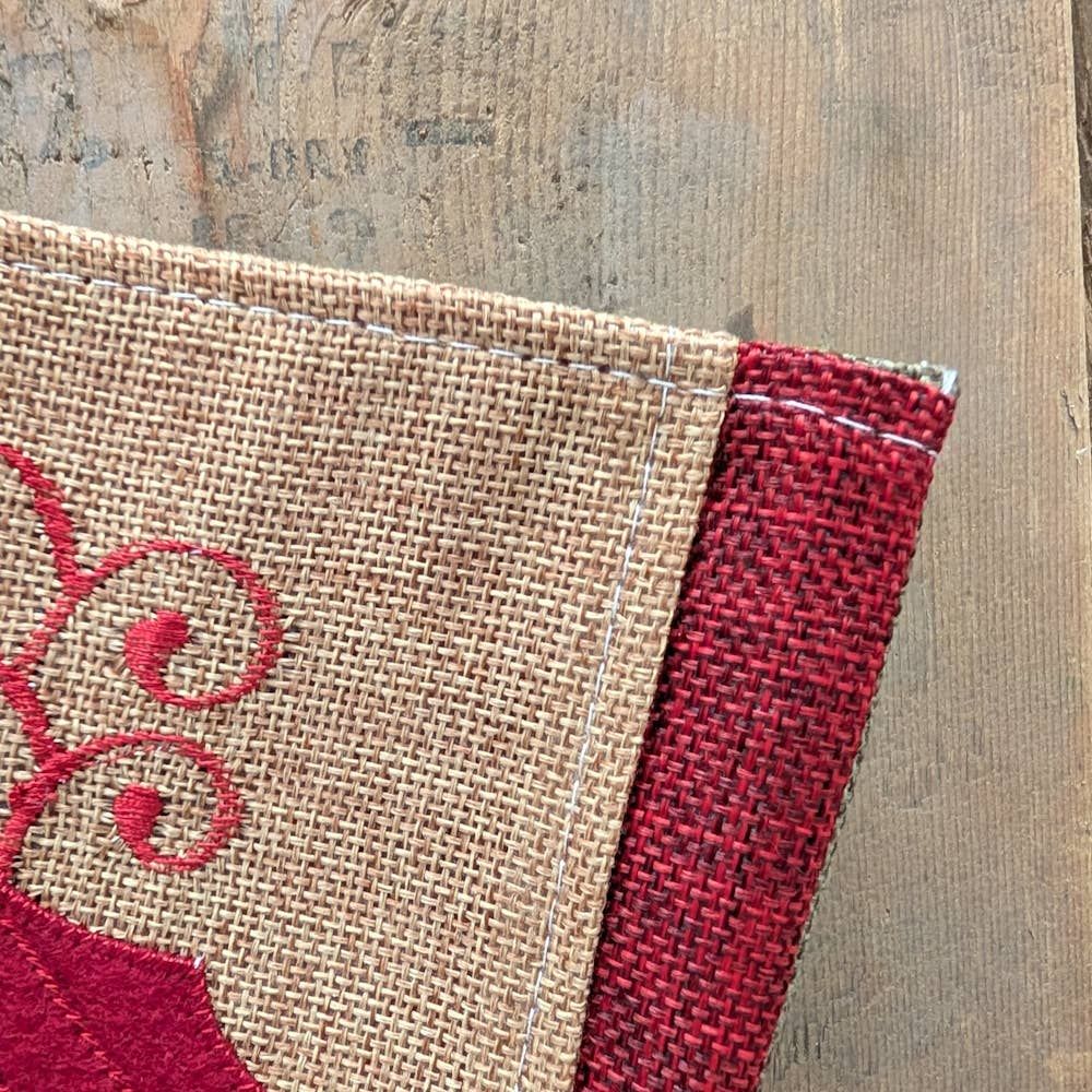 Primitive Rustic Burlap Stocking with Holly 19"