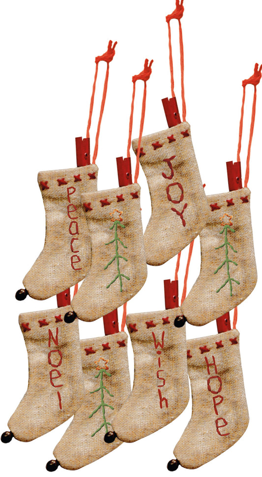 Primitive Tiny Stocking Ornament Set of 8