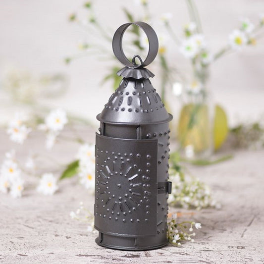 Primitive/Colonial 9-Inch Revere Punched Tin Lantern Black