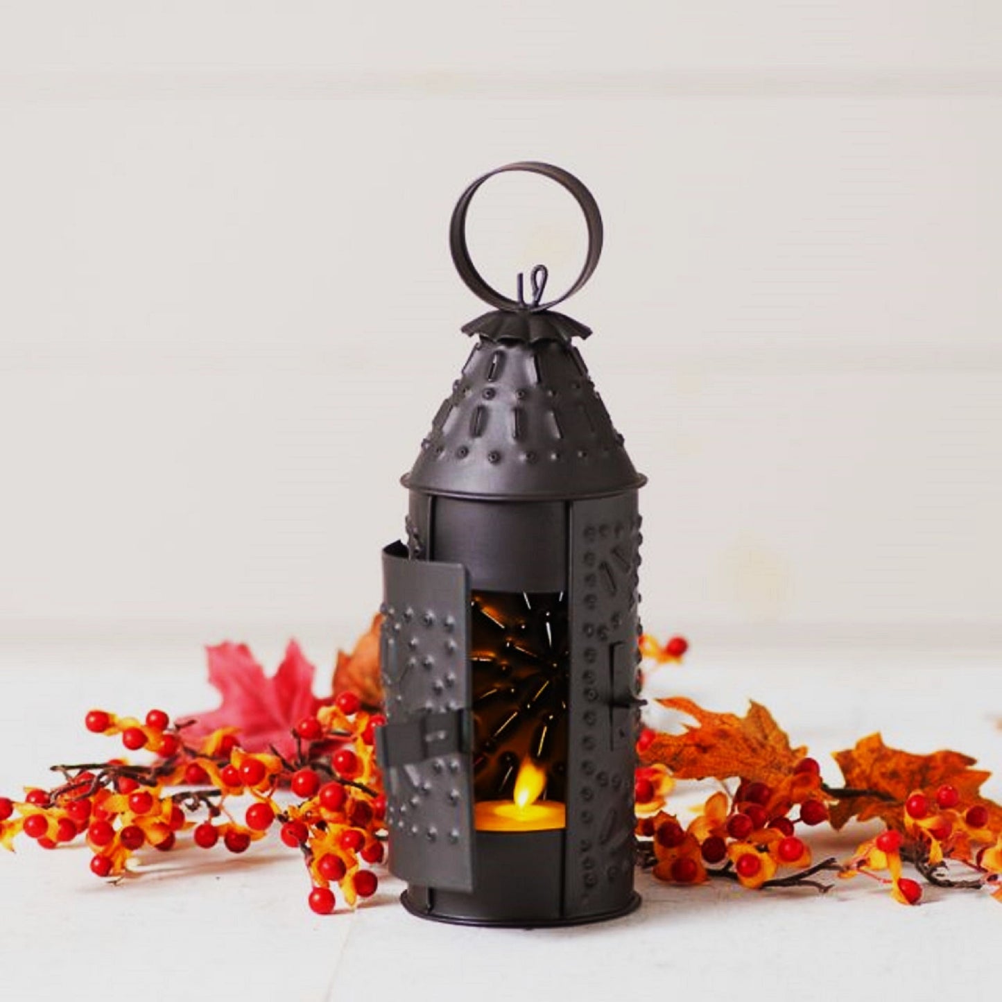 Primitive Colonial 9-Inch Revere Punched Tin Lantern Black
