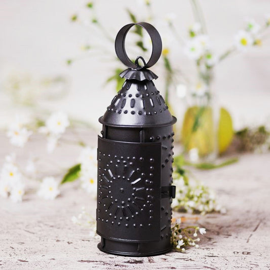Primitive Colonial 9-Inch Revere Punched Tin Lantern Black