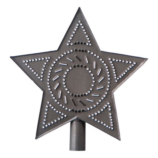 Primitive Punched Tin Star Tree Topper in Kettle Black