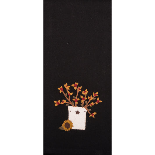 Bittersweet and Crock Applique Towel, Black 18"x 28"