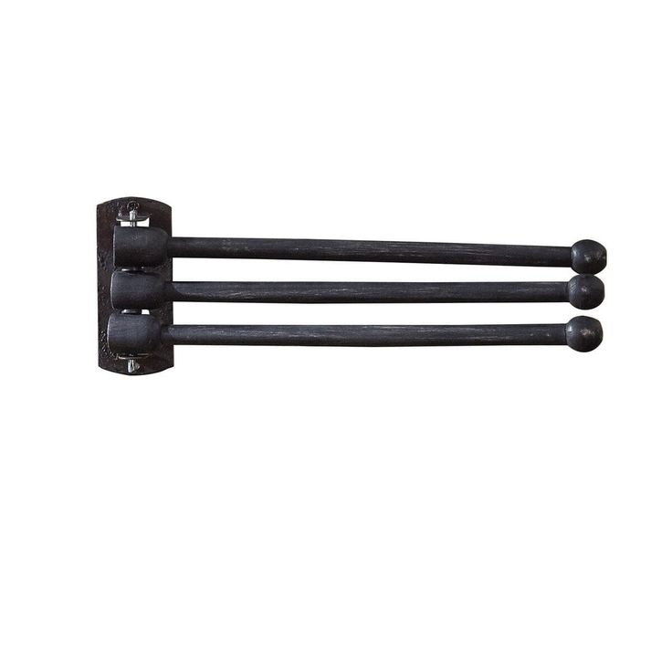 Primitive Wood 3 Prong Towel Rack, Black