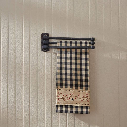 Primitive Wood 3 Prong Towel Rack, Black