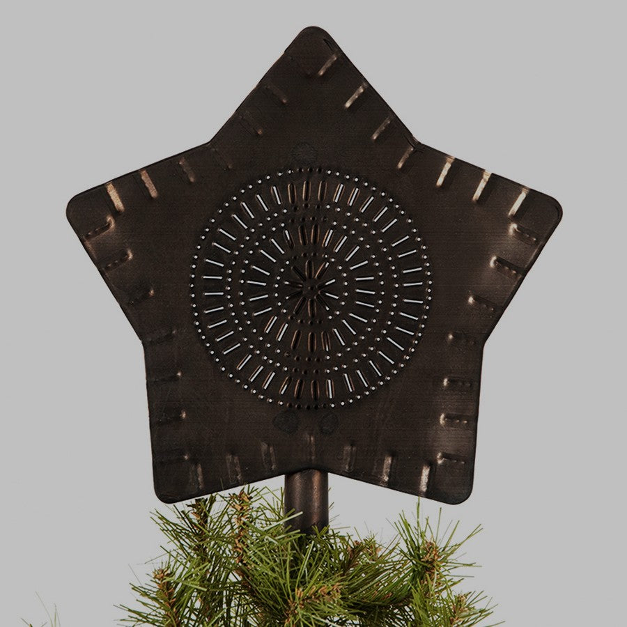 Primitive Large Punched Tin Star Tree Topper Kettle Black
