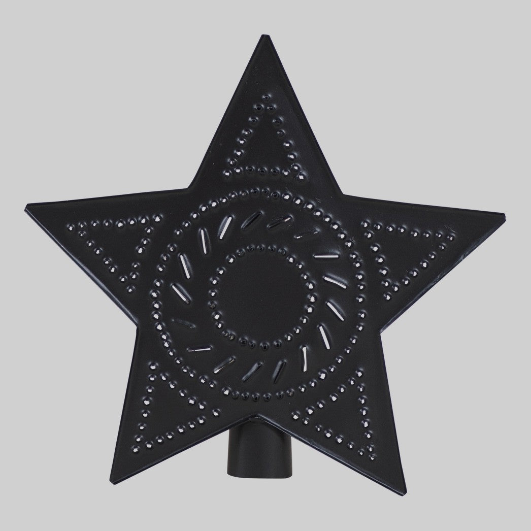 Primitive Punched Tin Star Tree Topper in Smokey Black