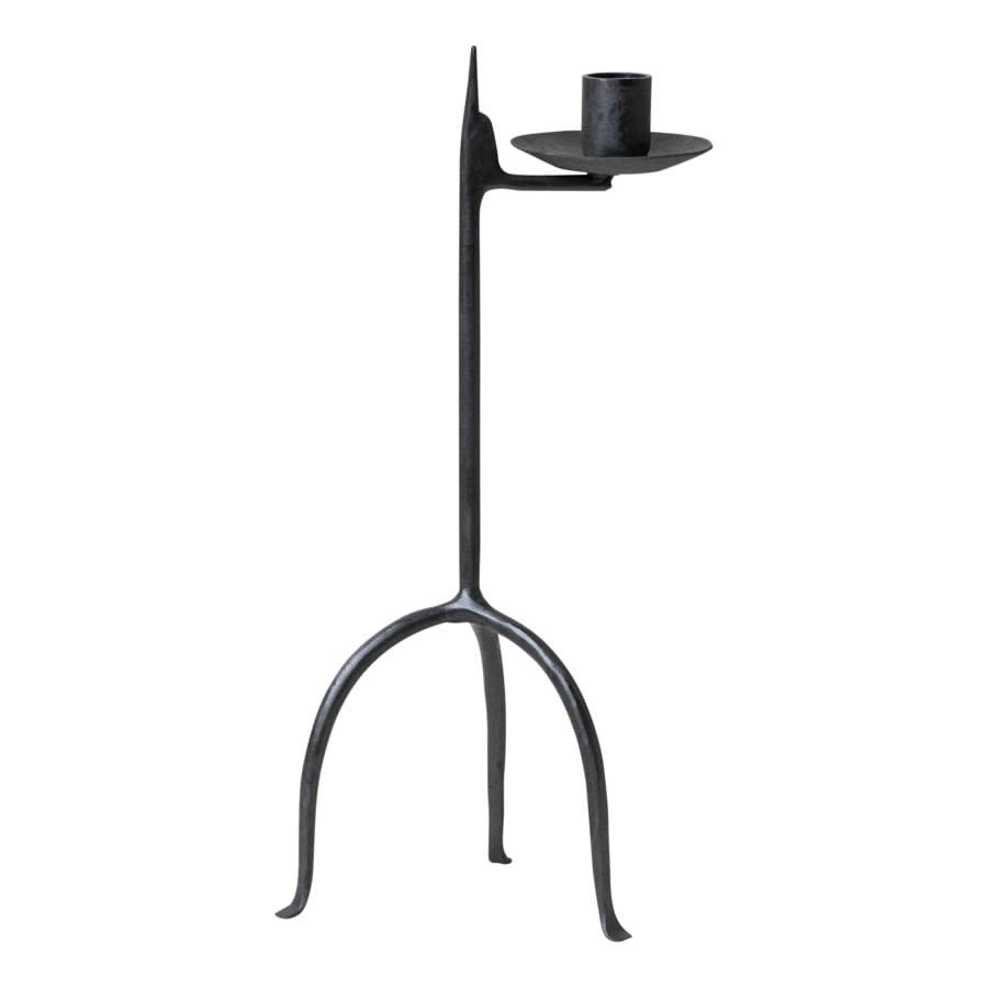 Colonial Single Taper Aged Wrought Iron Candle Holder