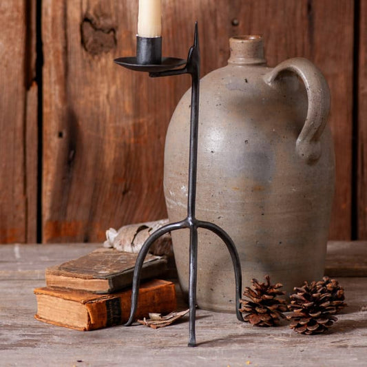 Colonial Single Taper Aged Wrought Iron Candle Holder