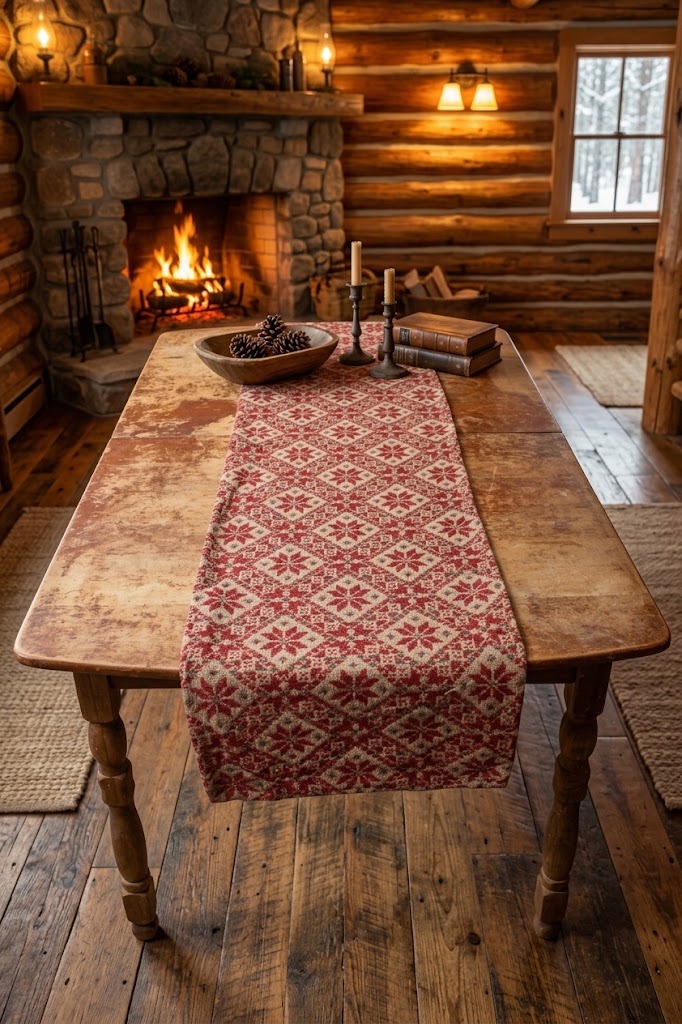 Primitive Christmas Yuletide Spirits Long Table Runner 14"x 56"
